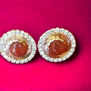 Vintage praying hands golden and rhinestone cufflinks